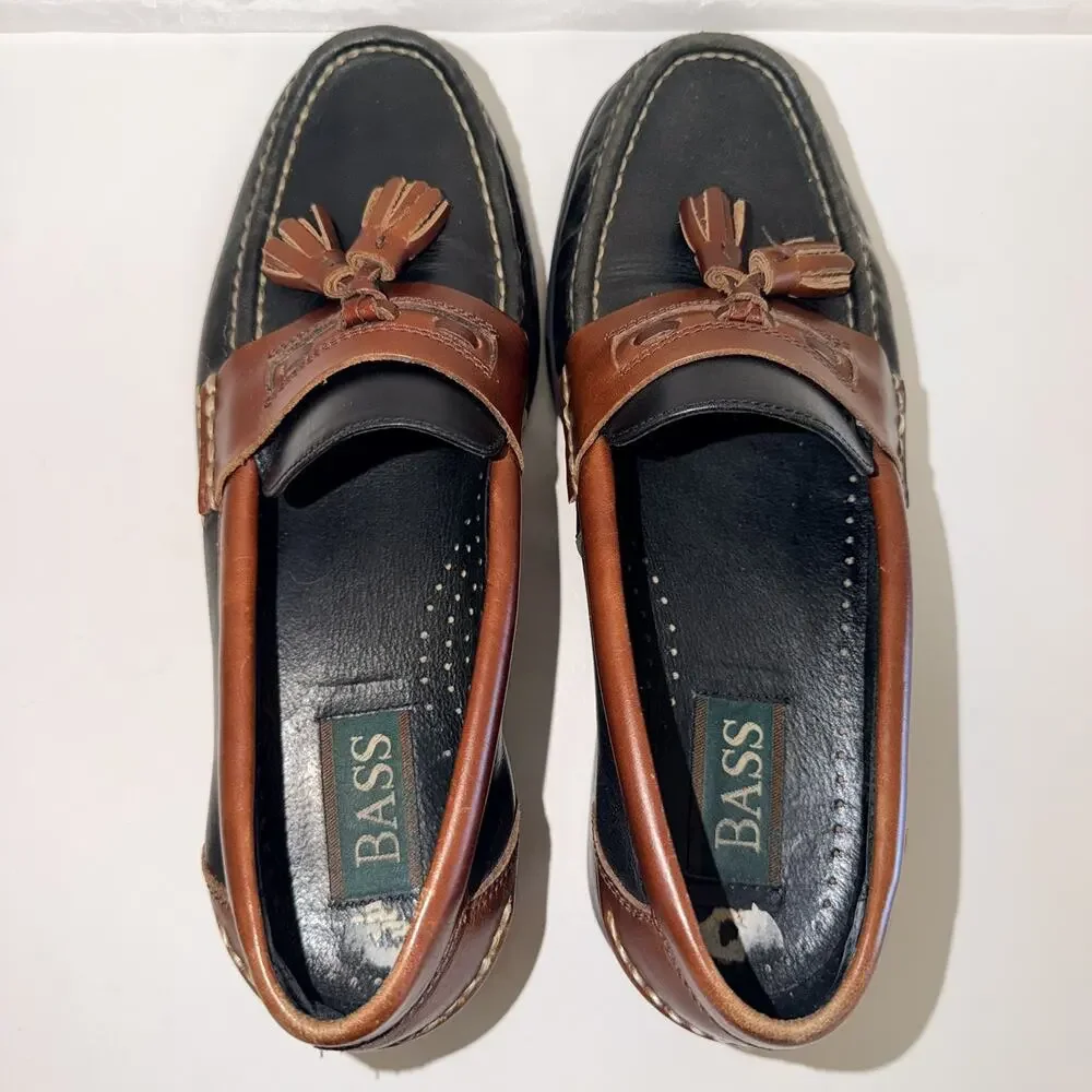 Bass Marine Tassel Loafers Black Brown Leather Men’s 8.5M D749 Classic